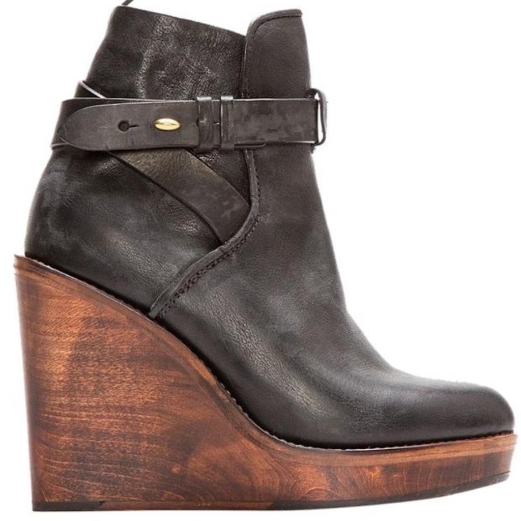 Rag & Bone Emery Black Leather Wedge Booties